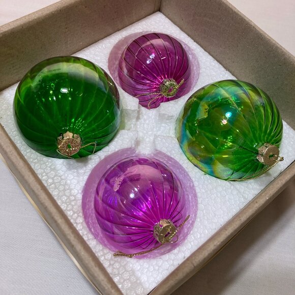 4 NIB Fluted Glass Y2K Globe Holiday Ornaments Purple & Green - Picture 5 of 7